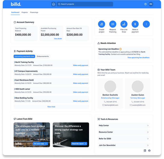 Construction invoice advance dashboard