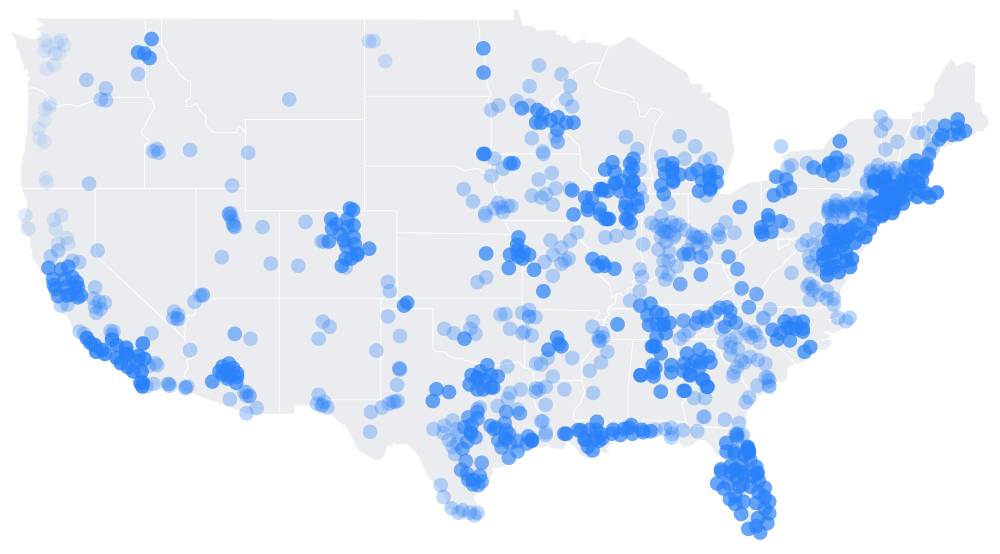 Construction company funding on a US map