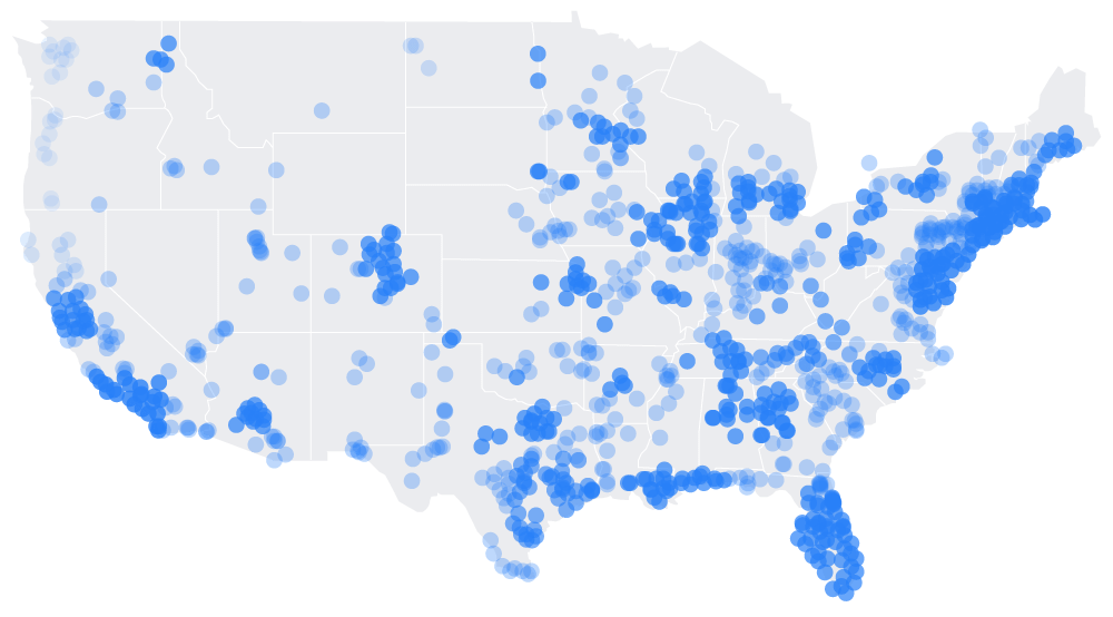 Construction company funding on a US map