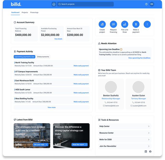 Construction invoice advance dashboard